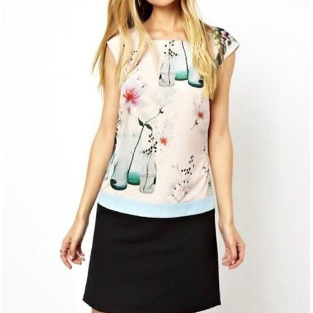 Ted Baker London Nama Watercolour Bottle Print Shift Dress sz 0 / US 2